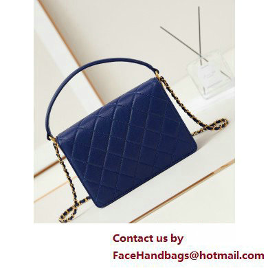 Chanel Grained Calfskin  &  Gold-Tone Metal Flap Bag with Top Handle Blue 2025